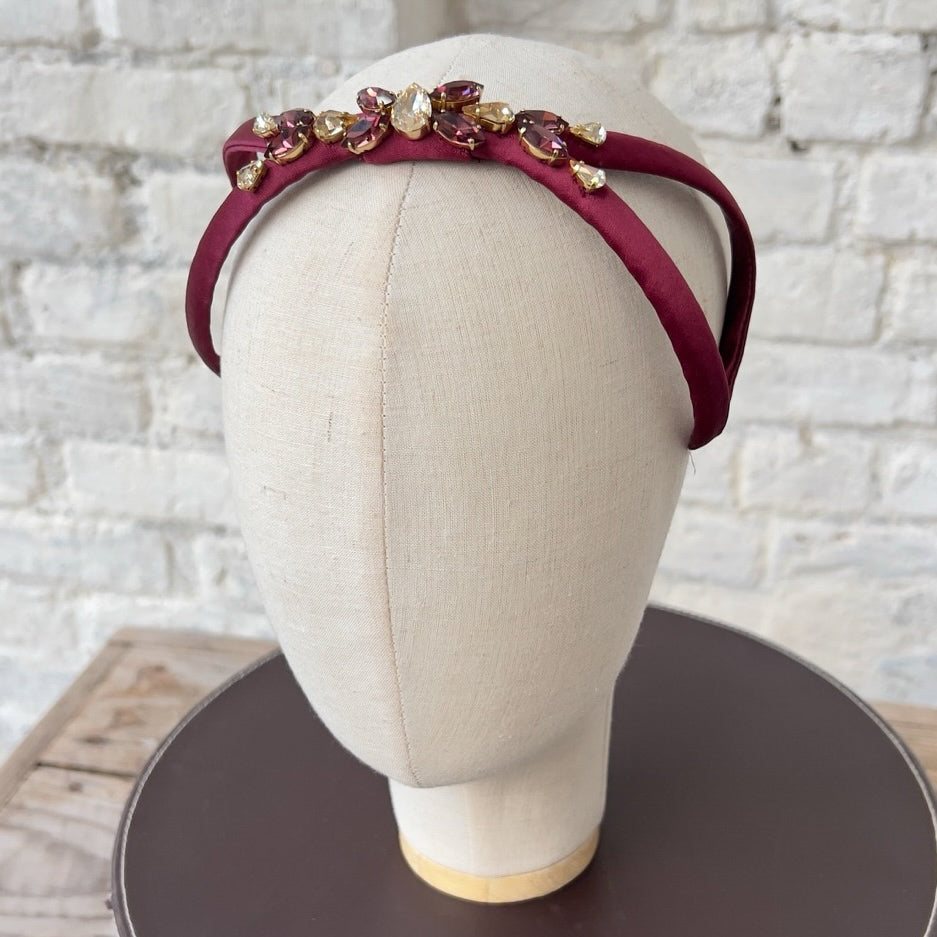 Cerchietto Eve Brodé in Raso Bordeaux