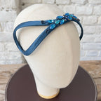 Eve Brodé Headband in Teal Blue Satin