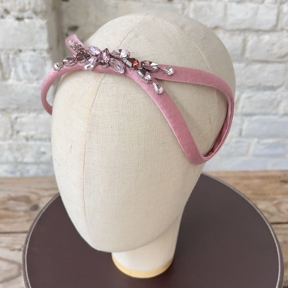 Cerchietto Eve Brodé in Raso Rosa Pastello