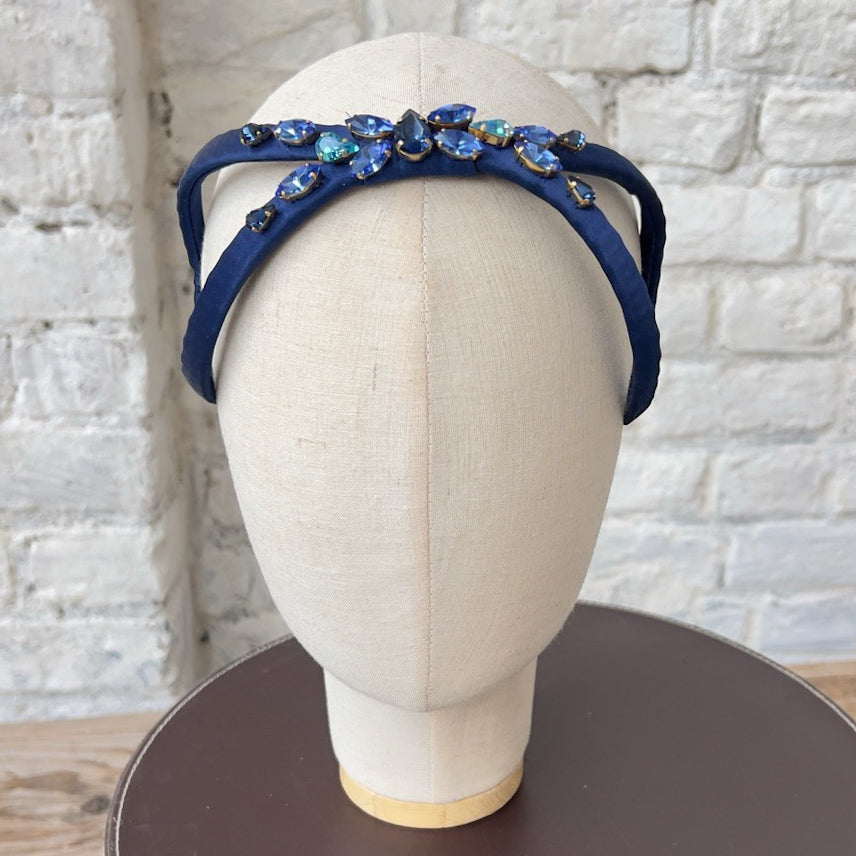 Cerchietto Eve Brodé in Raso Blu