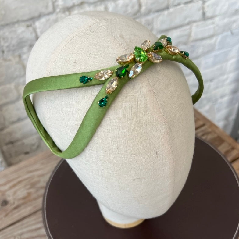 Cerchietto Eve Brodé in Raso Verde