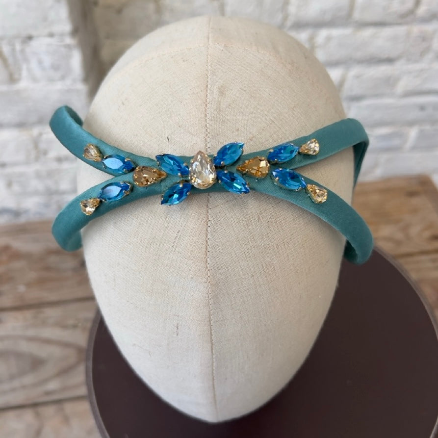 Cerchietto Eve Brodé in Raso Acqua Marina