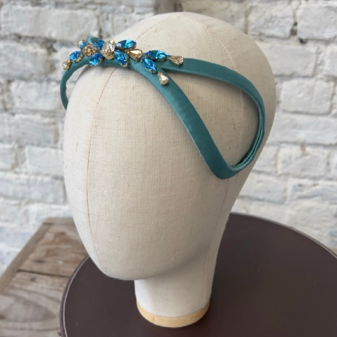 Cerchietto Eve Brodé in Raso Acqua Marina