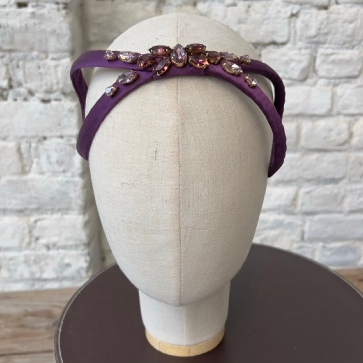 Cerchietto Eve Brodé in Raso Viola Melanzana