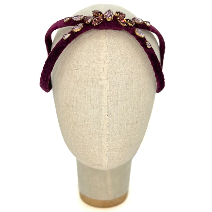 Cerchietto Eve Brodé in Velluto Viola Melanzana