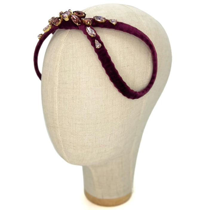 Cerchietto Eve Brodé in Velluto Viola Melanzana