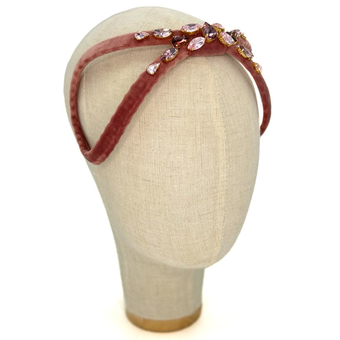 Cerchietto Eve Brodé in Velluto Rosa Antico