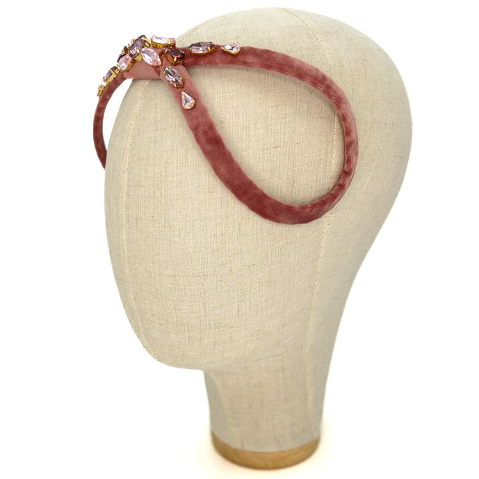 Cerchietto Eve Brodé in Velluto Rosa Antico