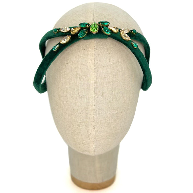 Cerchietto Eve Brodé in Velluto Verde Foresta