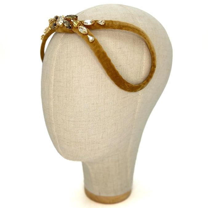 Cerchietto Eve Brodé in Velluto Cammello