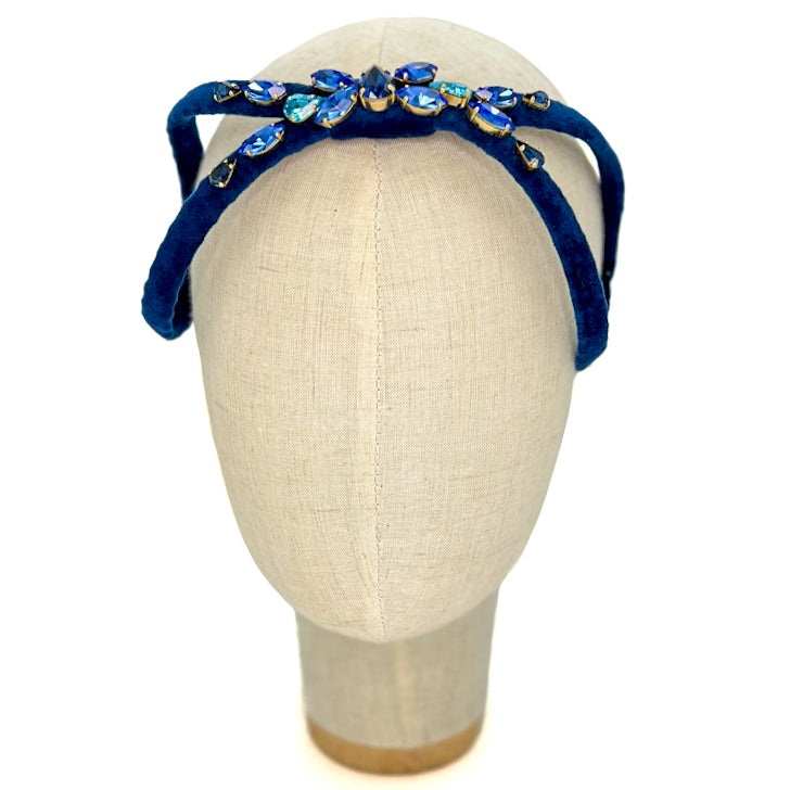 Cerchietto Eve Brodé in Velluto Blu Intenso
