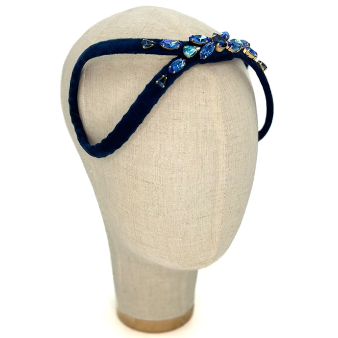 Cerchietto Eve Brodé in Velluto Blu Intenso