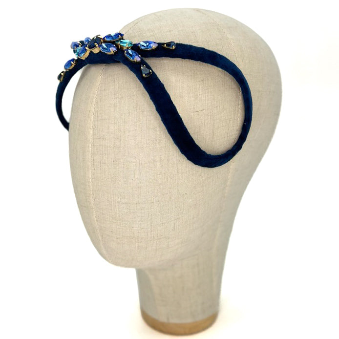 Cerchietto Eve Brodé in Velluto Blu Intenso