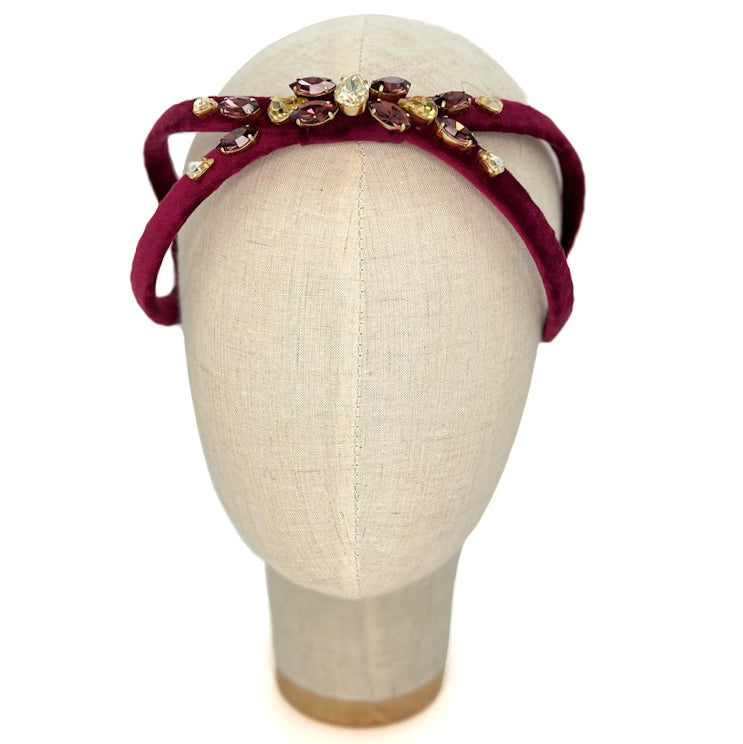 Cerchietto Eve Brodé in Velluto Bordeaux