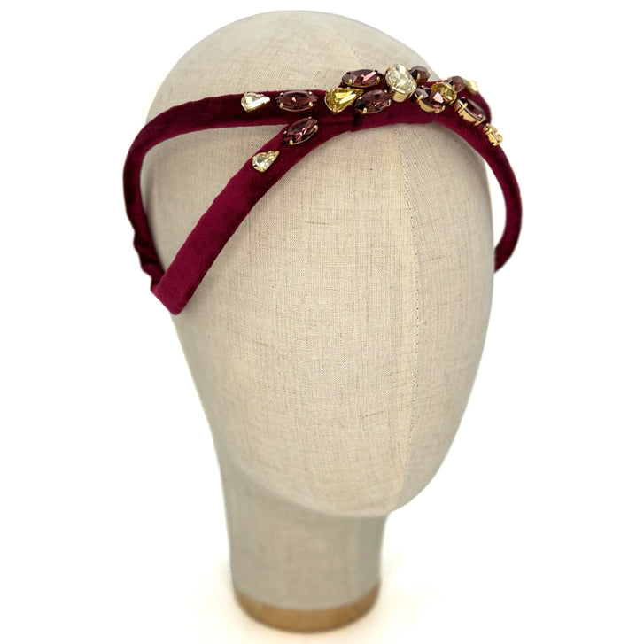 Cerchietto Eve Brodé in Velluto Bordeaux