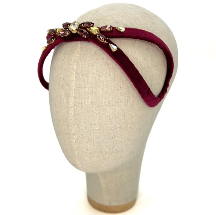 Cerchietto Eve Brodé in Velluto Bordeaux