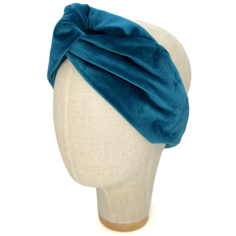 Fascia Audrey in Velluto Blu Ottanio