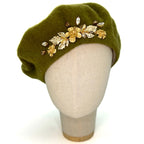 Light Green Beret with Floral Elements