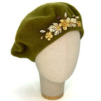 Light Green Beret with Floral Elements