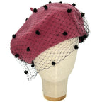Béret rose antique avec voile