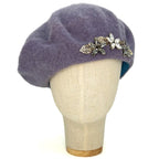 Light Blue and Grey Mélange Beret with Crystals