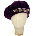 Dark Eggplant Purple Beret With Crystals