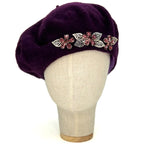 Dark Eggplant Purple Beret With Crystals