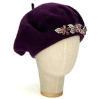Dark Eggplant Purple Beret With Crystals