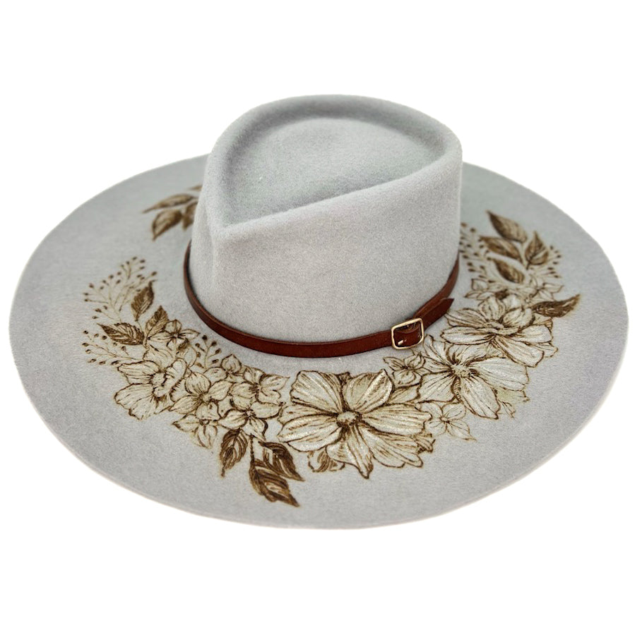 Cappello Fleurs Brûlées a Falda Larga Grigio Perla