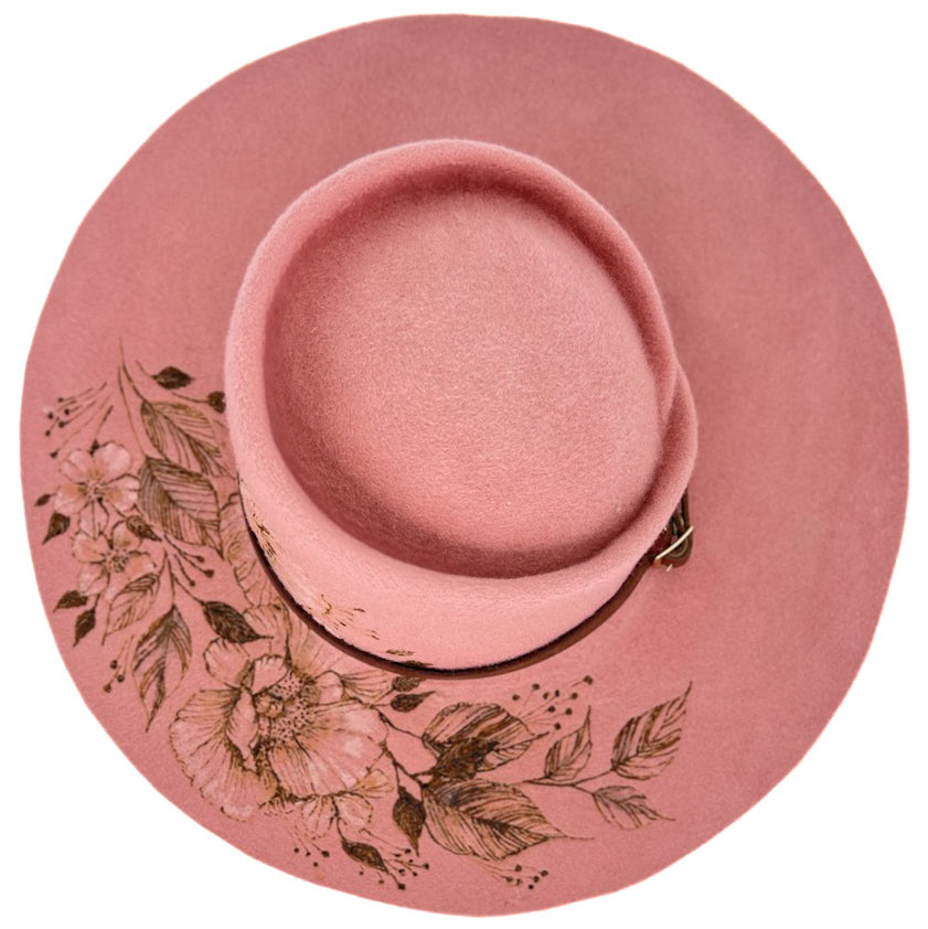 Cappello Fleurs Brûlées a Falda Larga Rosa Antico