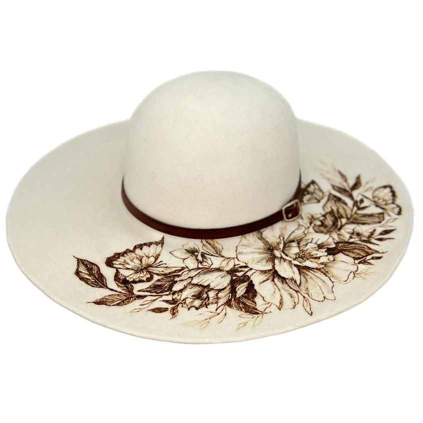 Cappello Fleurs Brûlées a Falda Larga Bianco