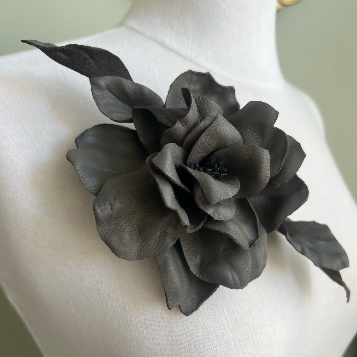 Grey Gardenia in Genuine Leather
