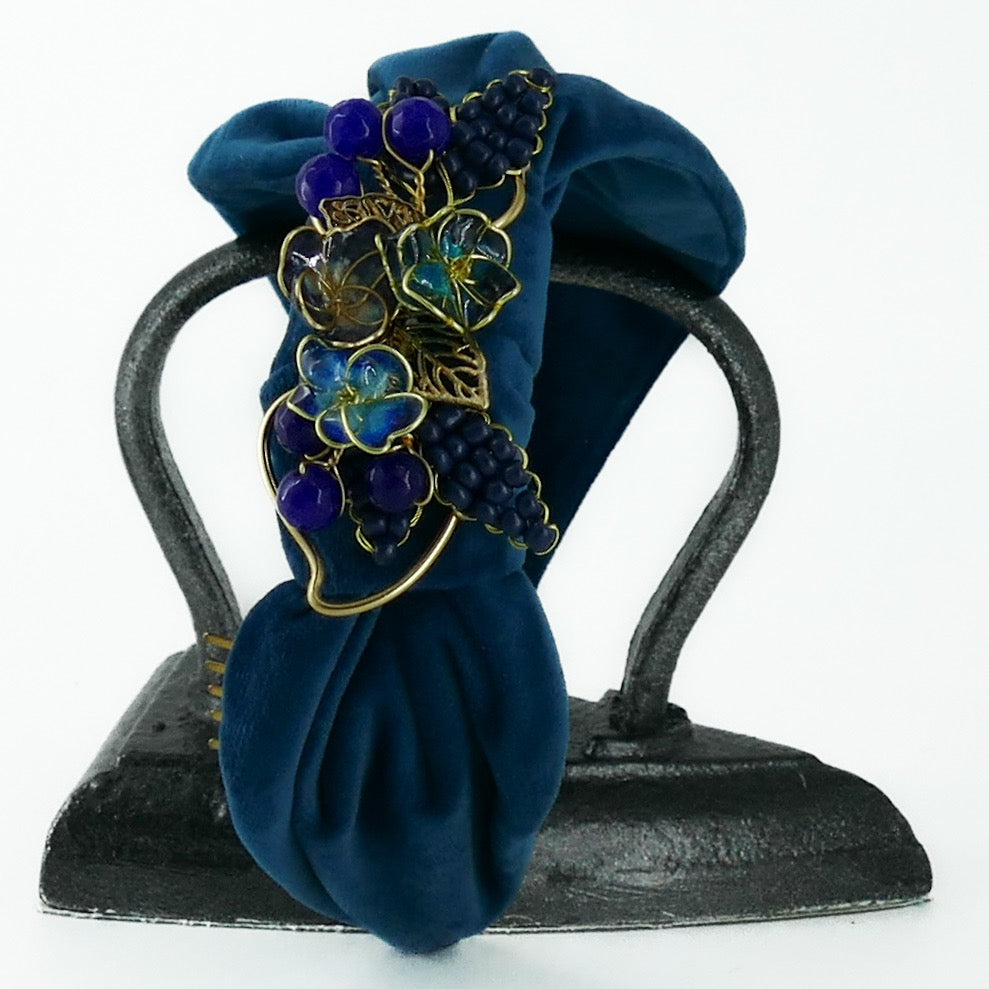 Cerchietto Liberty Vivien in Velluto Blu Ottanio