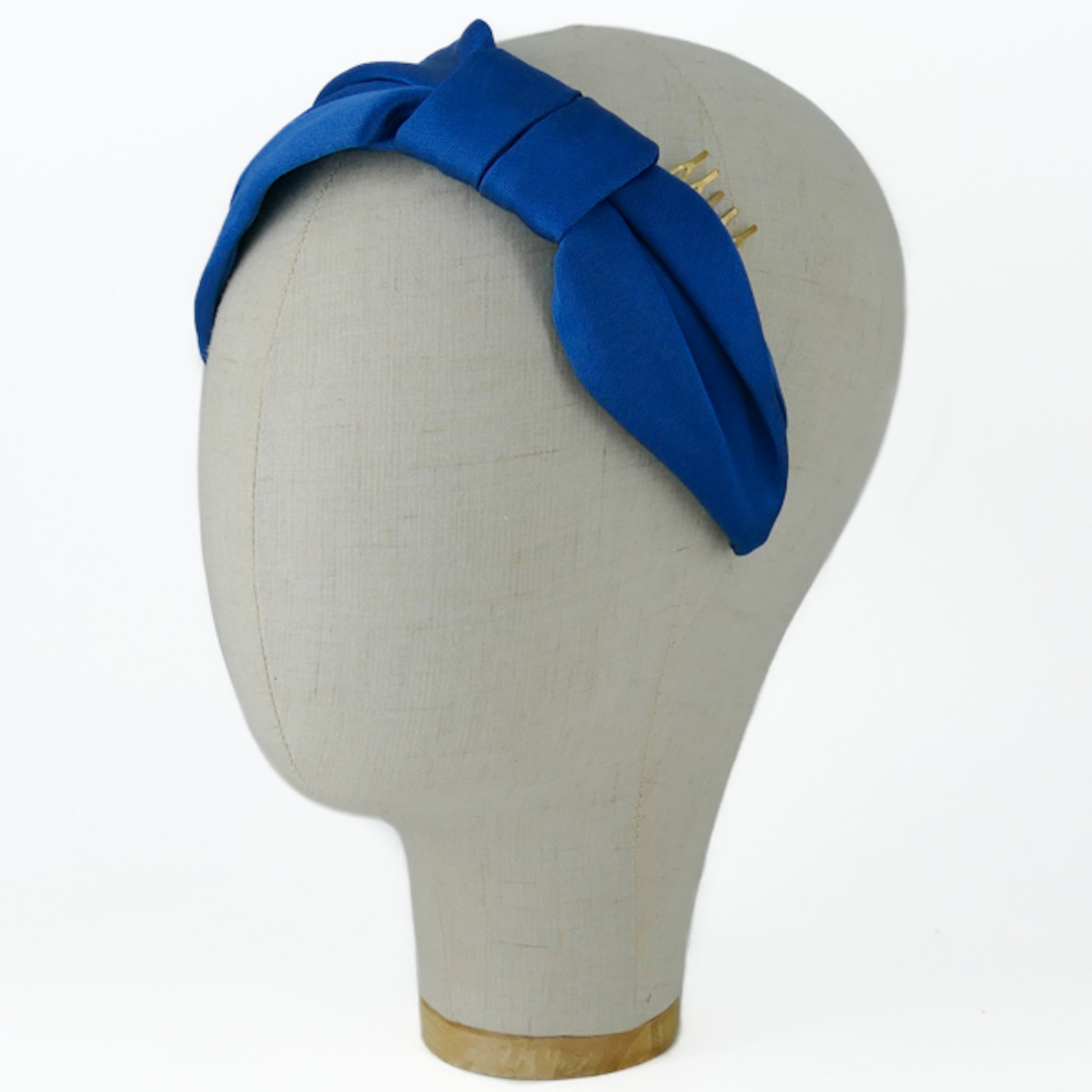 Serre-tête Vivien en satin bleu denim