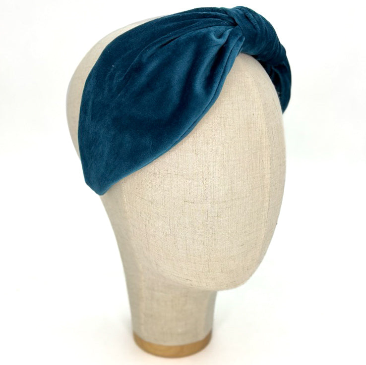 Vivien Headband in Teal Blue Velvet